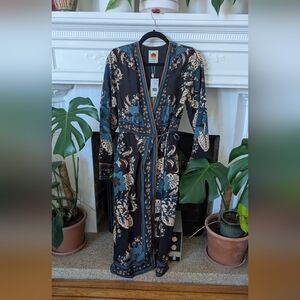 Black Floral Wrap Maxi Dress with Teal Accents
